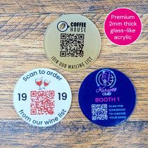 50mm Full Colour Printed Glass-Like Acrylic QR Code Table Number Disc