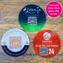 70mm Full Colour Printed Glass-Like Acrylic QR Code Table Number Disc