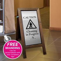 Premium Wooden Cleaning in Progress Floor Stand with Brushed Silver Aluminium Plate