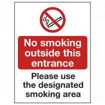 No Smoking Outside Entrance Use Designated Area Sign