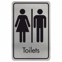 Large Toilets Door Sign - Black on Silver