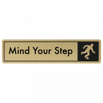 Mind The Step Door Sign - Black on Gold