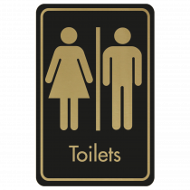 Large Toilets Door Sign - Gold on Black