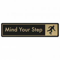 Mind The Step Door Sign - Gold on Black