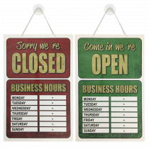 Shop Business Hours open and closed window hanging sign