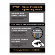 Social Distancing Operation Policy maximum people allowed in at any time notice
