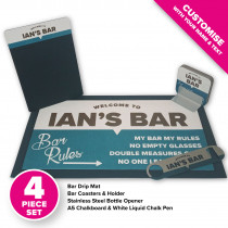 Personalised Home Bar Gift Set - Bar Rules - Style 2 - Teal & Brown 