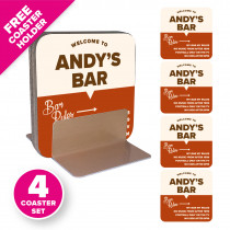 Personalised Coasters with Free Coaster Holder - Bar Rules - Style 2 - Rust & Brown 