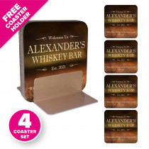 Personalised Coasters with Free Coaster Holder- Whisky - Style 5 - Design 1 