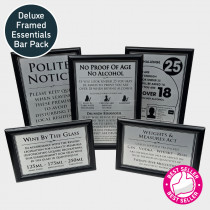 Framed Essential Bar Licensing Sign Pack - Silver