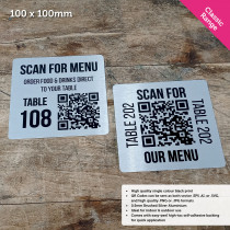 Classic Single Colour Brushed Silver QR Code Table Number Plate - 100 x 100mm