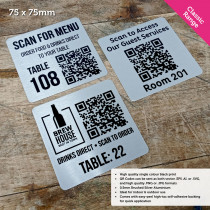 Classic Single Colour Brushed Silver QR Code Table Number Plate - 75 x75mm