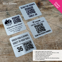 Classic Single Colour Brushed Silver QR Code Table Number Plate - 50 x 50mm