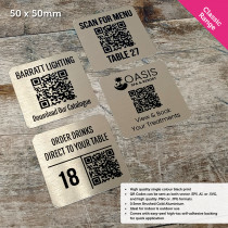 Classic Single Colour Brushed Gold QR Code Table Number Plate - 50 x 50mm