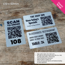 Classic Single Colour Brushed Silver QR Code Table Number Plate - 100 x 60mm