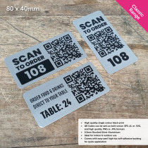 Classic Single Colour Brushed Silver QR Code Table Number Plate - 80 x 40mm