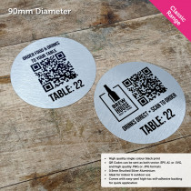 Classic Single Colour Brushed Silver QR Code Table Number Disc - 90mm Diameter