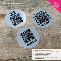 Classic Single Colour Brushed Silver QR Code Table Number Disc - 50mm Diameter