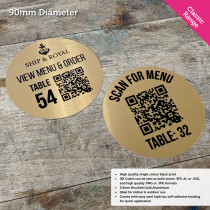 Classic Single Colour Brushed Gold QR Code Table Number Disc - 90mm Diameter