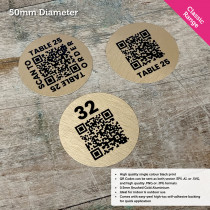Classic Single Colour Brushed Gold QR Code Table Number Disc - 50mm Diameter
