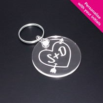 Cupid's Arrow Couples Initials Engraved Keyring - Clear Acrylic