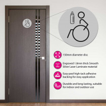 Disabled & Baby Change Toilet Door Symbol Left 150mm Silver