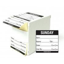 50x50mm Sunday Day of the Week Use by food rotation label. 500 per roll