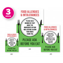 Food Allergies & Intolerance, Please Ask a Member of Staff about Ingredients Cafe & Pub Notice Comes with 2 options for displaying