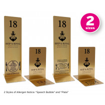 Branded Brushed Gold Allergy Awareness Table Numbers. Suitable for Pubs, Cafes and Restaurants