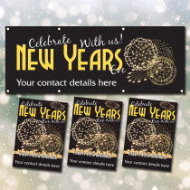 Personalised New Years Eve Party Tickets Advertising Banner & Poster Bundle