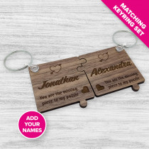 'Piece To My Puzzle' Personalised Engraved Wooden Keyring Set- Walnut