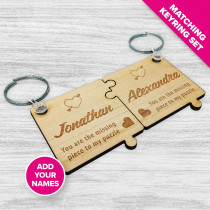 'Piece To My Puzzle' Personalised Engraved Wooden Keyring Set- Maple