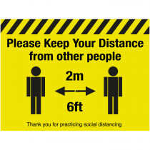 Please keep your distance from other people floor sign