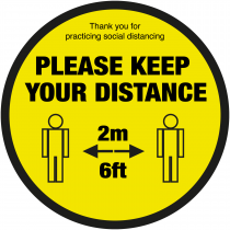 Please keep your distance text & symbol floor sign