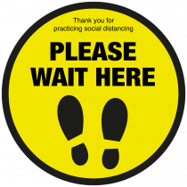 Please wait here with symbol social distancing floor sign