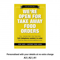 Were Open for Take Away food orders Personalised Anti-Tear Waterproof Poster