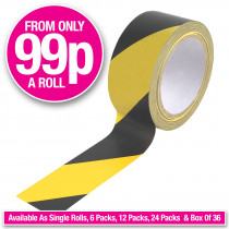 Yellow and Black Hazard Social Distancing Floor Tape. Only 99p a Roll