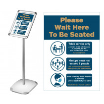 Please wait here to be seated Social Distancing freestanding poster information stand