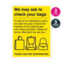 We May Ask To Check Your Bags Notice – Yellow