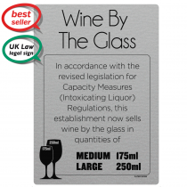 Wine By The Glass 175ml & 250ml - Weights & Measures Act Bar Sign