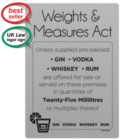 25ml Weights & Measures Act  -  Spirit Measures Bar Notice