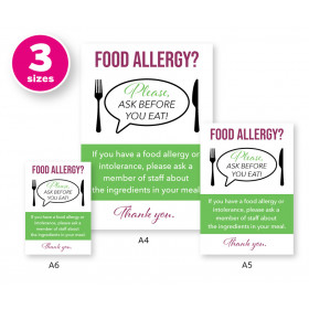 Food Allergy? Customer Allergen Awareness Please Ask Before You Eat Pub & Cafe Notice Comes with 2 options for displaying