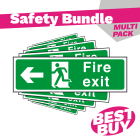 Arrow Left - British Standard Fire Exit Sign - Bundle Pack