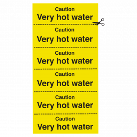 Caution Hot Water Strip of 6 Notices
