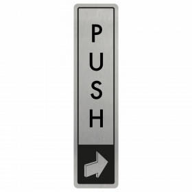 Vertical Push Door Sign - Black on Silver