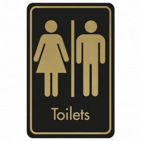 Large Toilets Door Sign - Gold on Black