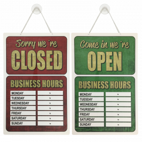 Shop Business Hours open and closed window hanging sign