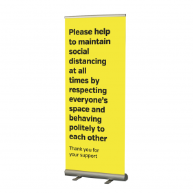 Please help maintain a safe social distance roller banner