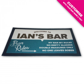 Personalised Bar Drip Mat/Bar Runner - Bar Rules - Style 2 - Teal & Brown 