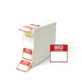 25x25mm Wednesday Day of the Week food rotation label. 1000 labels per roll